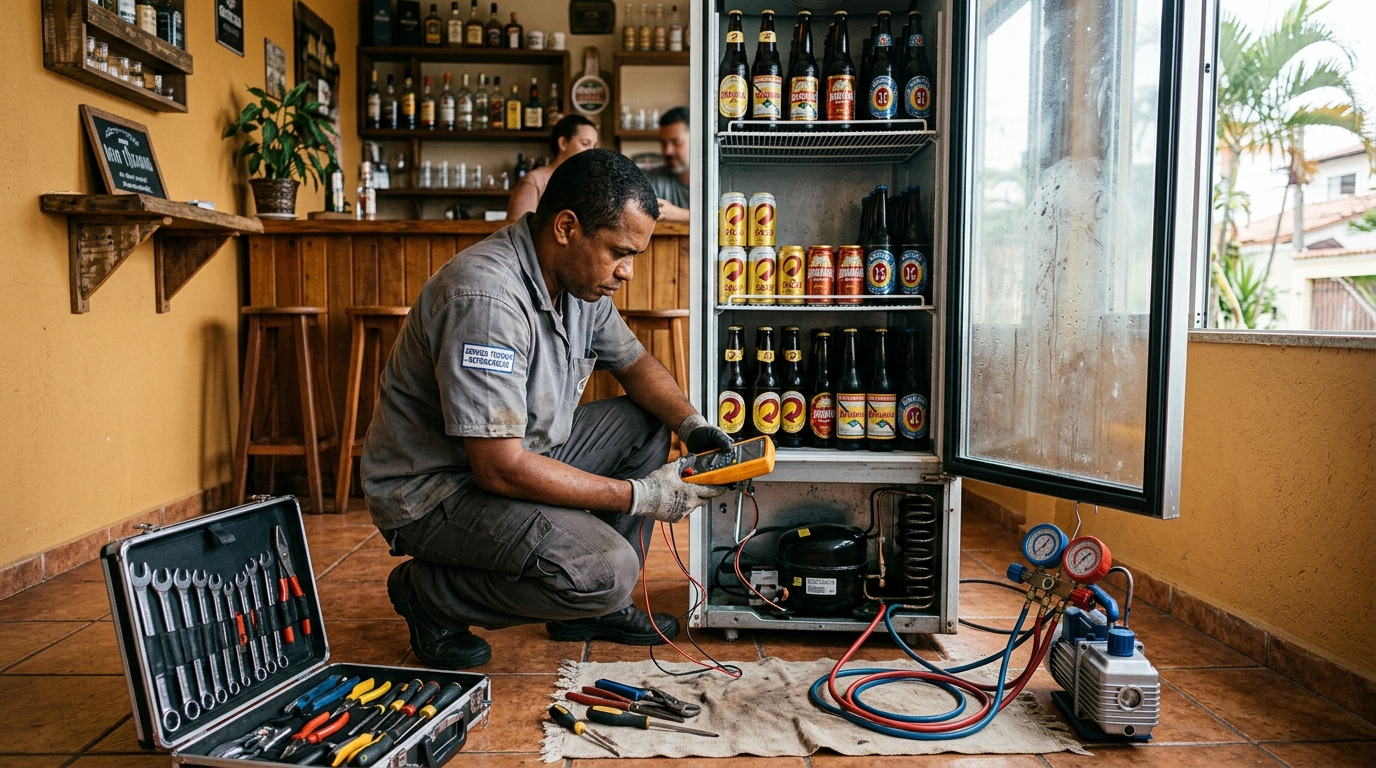 Troca de termostato de cervejeira em atendimento técnico em Maceió‑AL